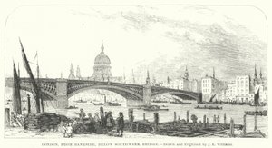 London, from Bankside, below Southwark Bridge by J.L. (after) Williams