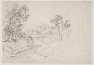 Landscape Study with Buildings by a Stream. Italy by J.L. Lund