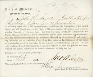 Loyalty oath of John R. Sayers of Missouri, County of St. Louis by J.R. Sayers