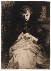Woman Seated Sewing by J. Alden Weir