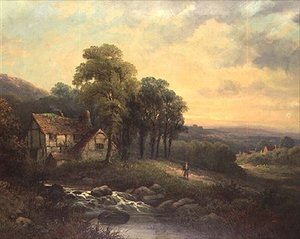 Cottage at Sunset by J. Boel