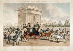 Horse Drawn Carriages along Hyde Park Corner, London by J Harris
