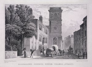All Hallows the Great, London, c1829 by J Hinchcliff