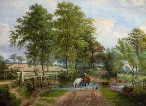 Rural Scene with Horses at Stream, 1870s