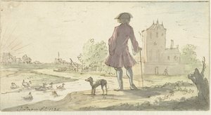 Man with Dog by Water by J. Paon (signed by artist)