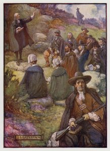 Armed sentries keeping watch during a meeting of Scottish Covenanters, 17th Century
