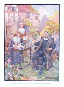 Milton sitting in his garden at the door of his house, from English Literature published by T C & EC Jack, c.1920