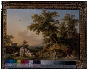 A Pair of Landscapes with Bathing Nymphs