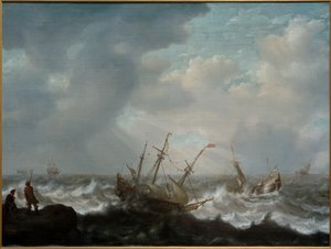 Three-Master and Other Ships in Stormy Sea
