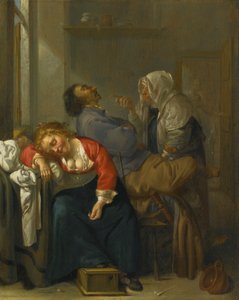 Sleeping Couple and a Maid Servant in an Interior by Jacob Duck