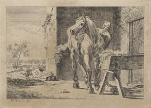Figure with a Horse by a Feeding Trough by Jacob Elias van Varelen