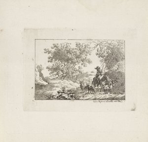Shepherd on Horseback with Flock