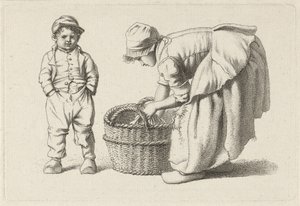 Bending Girl by a Basket and a Child (Study Prints series) by Jacob Ernst Marcus