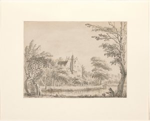 House Oudaan with an Angler in the Foreground by Jacob Ernst Marcus