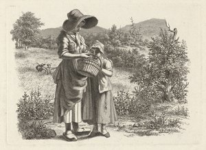 Young Woman and a Child Looking into a Basket (series title: Study Prints / Etudes Gravées) by Jacob Ernst Marcus