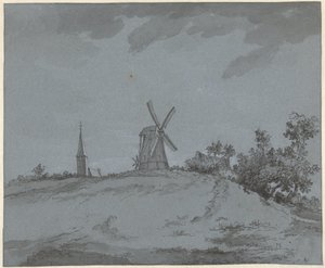 Landscape with Windmill and Church on a Hill by Jacob Ernst Marcus