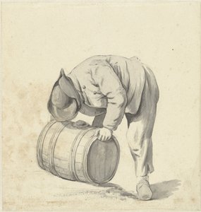 Man bending over to lift a barrel