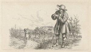 Man Leaning on a Stick and a Woman with a Child on a Country Road (series title: Study Prints / Etudes Gravées) by Jacob Ernst Marcus