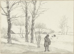 Snowy Landscape with Standing Man
