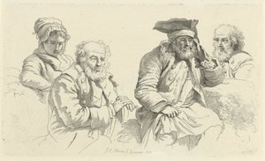 Study Sheet with Three Old Men and a Young Woman (Study Prints) by Jacob Ernst Marcus