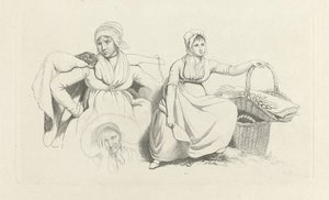 Study Sheet with Two Women and a Head by Jacob Ernst Marcus