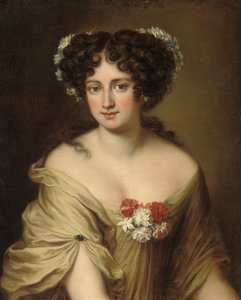 Portrait of Contessa Ortensia Ianni Stella, Bust Length, in an Ivory Chemise, with Flowers in Her Hair