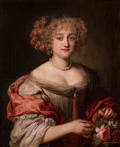 Portrait of a Lady of the Colonna Family, Half-Length, in a Dove-Grey Gown and Pink Silk Wrap by Jacob Ferdinand Voet