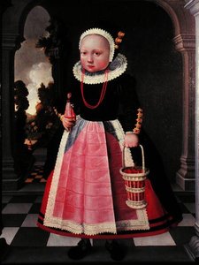 Portrait of a Little Girl Holding a Doll and a Basket