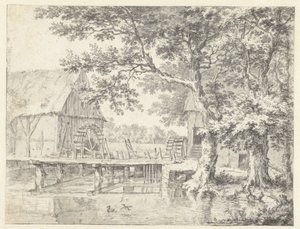 View of Two Watermills Flanking a Sluice