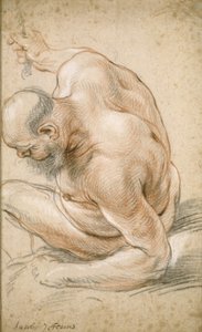 Nude Old Man Seated, Leaning on His Forearm, Facing Left