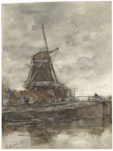 Mill and the Bridge at the North-West Outer Canal in The Hague by Jacob Maris