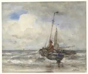 Two Fishing Boats by the Beach by Jacob Maris