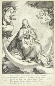Virgin Mary with the Christ Child on the Crescent Moon, Surrounded by Angels