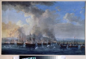 The Naval Battle of Damietta in 1770 by Jacob Philippe Hackert