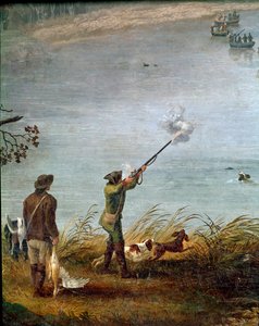 The Coot Hunt of Ferdinand I of the Two Sicilies (or Ferdinand IV of Naples) (1751-1825) on Lake Fusaro near Naples, Italy (detail) - Painting by Jacob Philipp Hackert (1737-1807) 1783