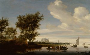 A Distant View of Alkmaar with Peasants and Cattle on a Ferry