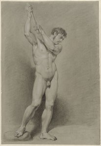 Standing Male Nude with a Stick Above the Head by Jacob Smies