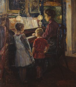 Woman and Children by the Piano by Jacob Sømme