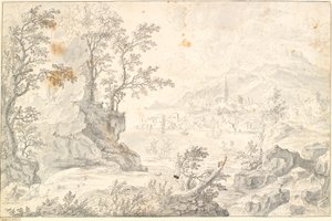 Landscape with a City (Hamburg?) by the Lake or Sea View