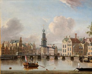 A View of the Munt, Amsterdam with Figures in Boats and Swimming in the Canal