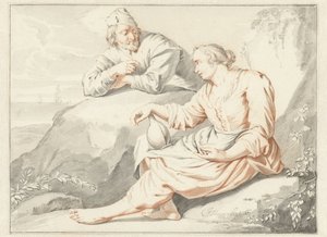 Woman with a Jug Talking to a Man