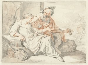 Seated Woman Receiving Money from a Man