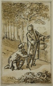 Literary Illustration: Gentleman and Kneeling Gardener