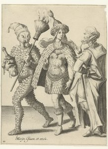 Three Masked Figures, One of Them with a Broom with Candles by Jacob de Gheyn (II) (workshop of)