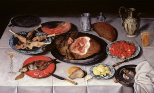 Breakfast Piece with a Fish, Ham and Cherries