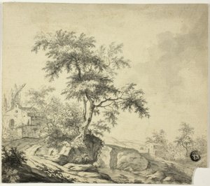 Landscape with Tree on Road to Buildings by Jacob van Ruisdael
