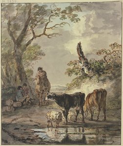 Resting Shepherds at a Watering Place by Jacob van Strij