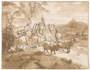 Shepherds with Cattle in a Mountain Landscape by Jacob van de Velde (graveur)