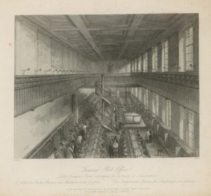 The letter carriers room arranged for dispatch of newspapers by Jacob van der Heyden
