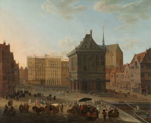 The Dam in Amsterdam with the New Town Hall under Construction by Jacob van der Ulft (attributed to)